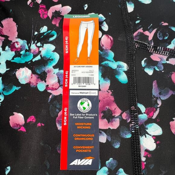 Avia Active Core Performance Legging Black Multi Watercolor Floral Small 4-6 - Picture 6 of 13